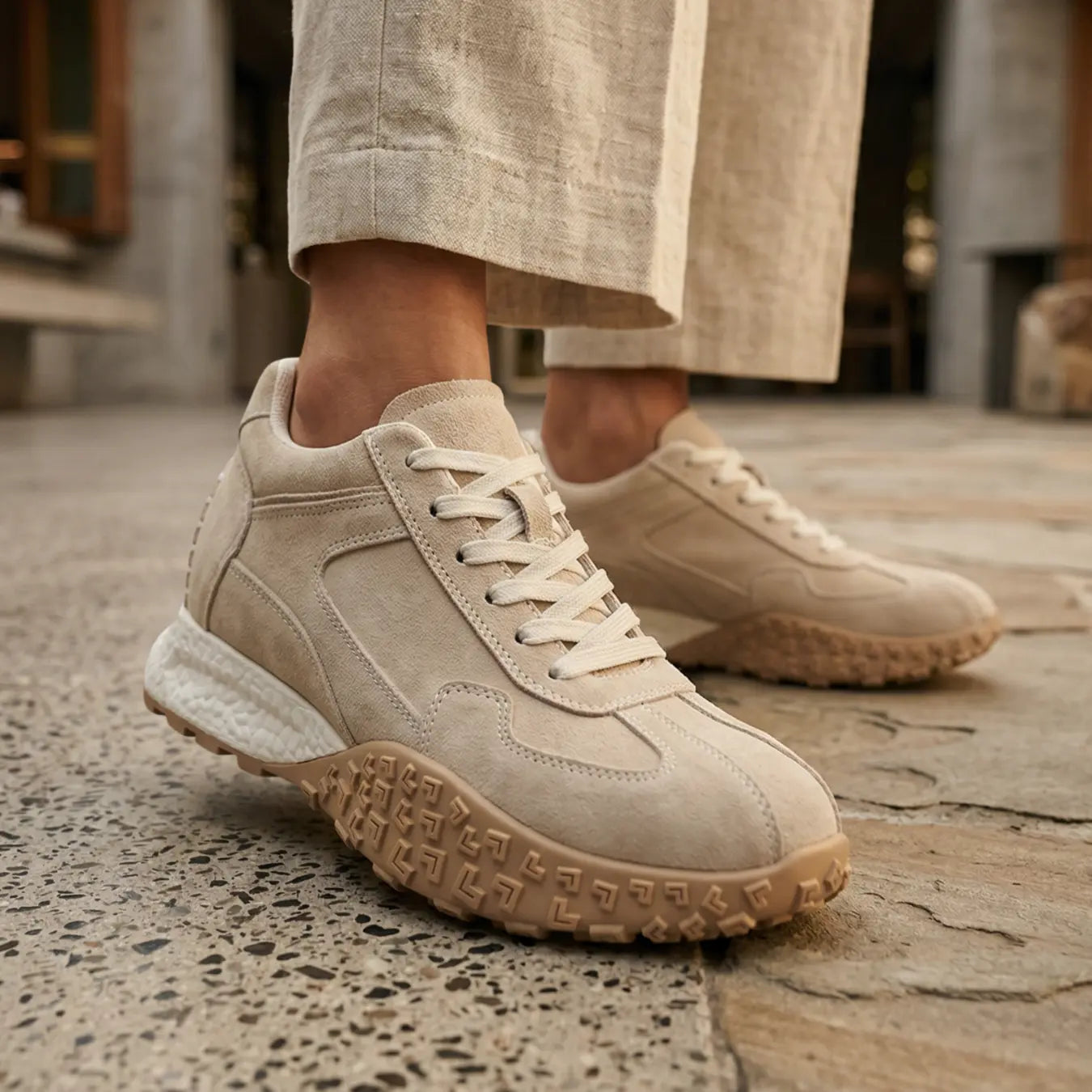 Cairo 7cm height increasing suede leather sneakers for women - Lucimora