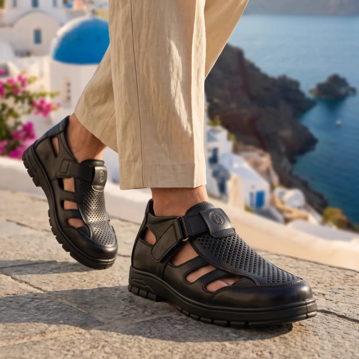 Cassian 7cm height increasing elevator leather sandals for men - Lucimora