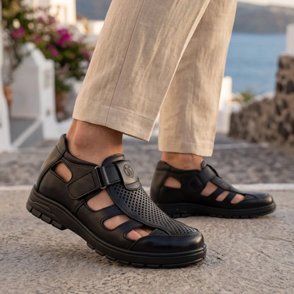 Cassian 7cm height increasing elevator leather sandals for men - Lucimora