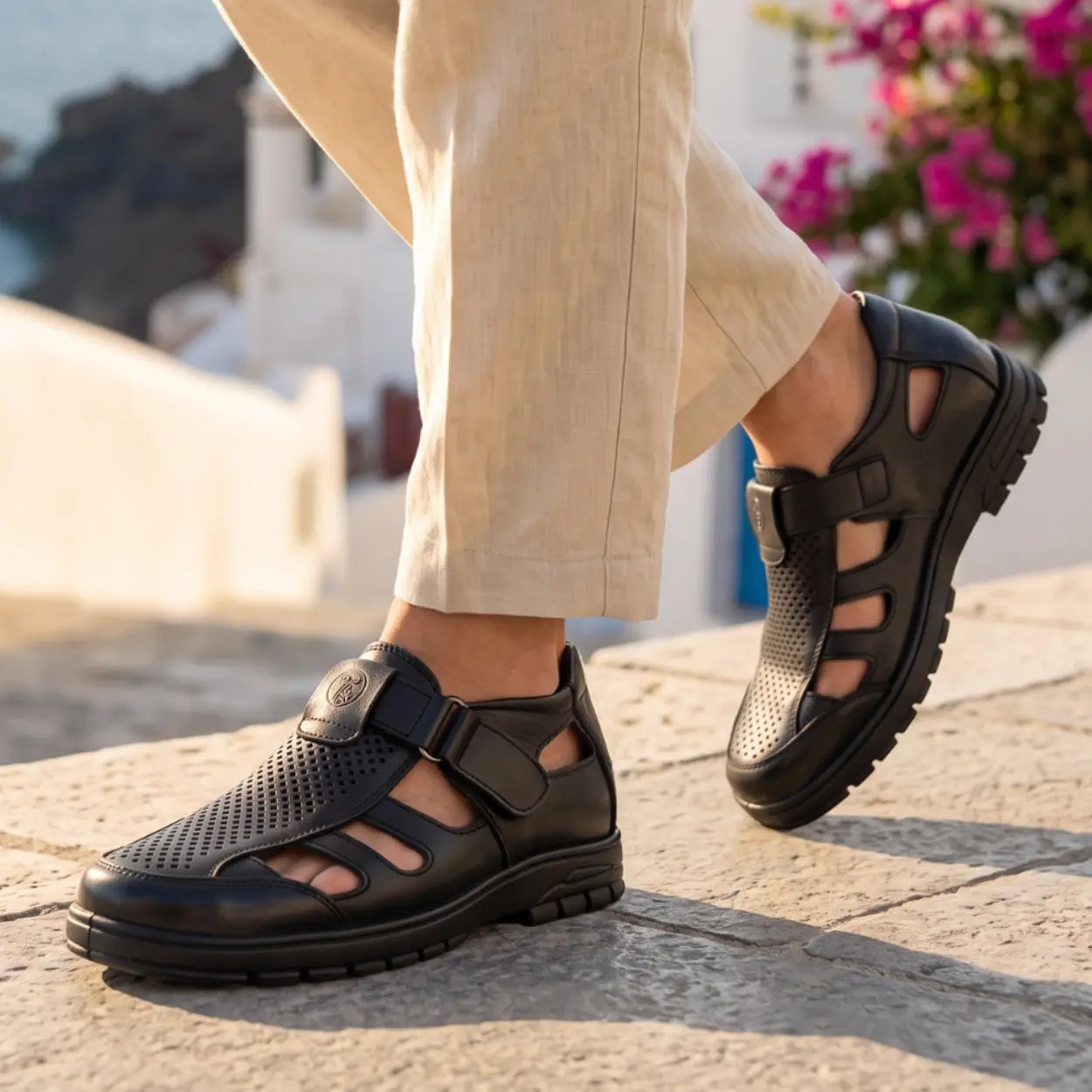 Cassian 7cm height increasing elevator leather sandals for men - Lucimora