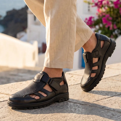 Cassian 7cm height increasing elevator leather sandals for men - Lucimora
