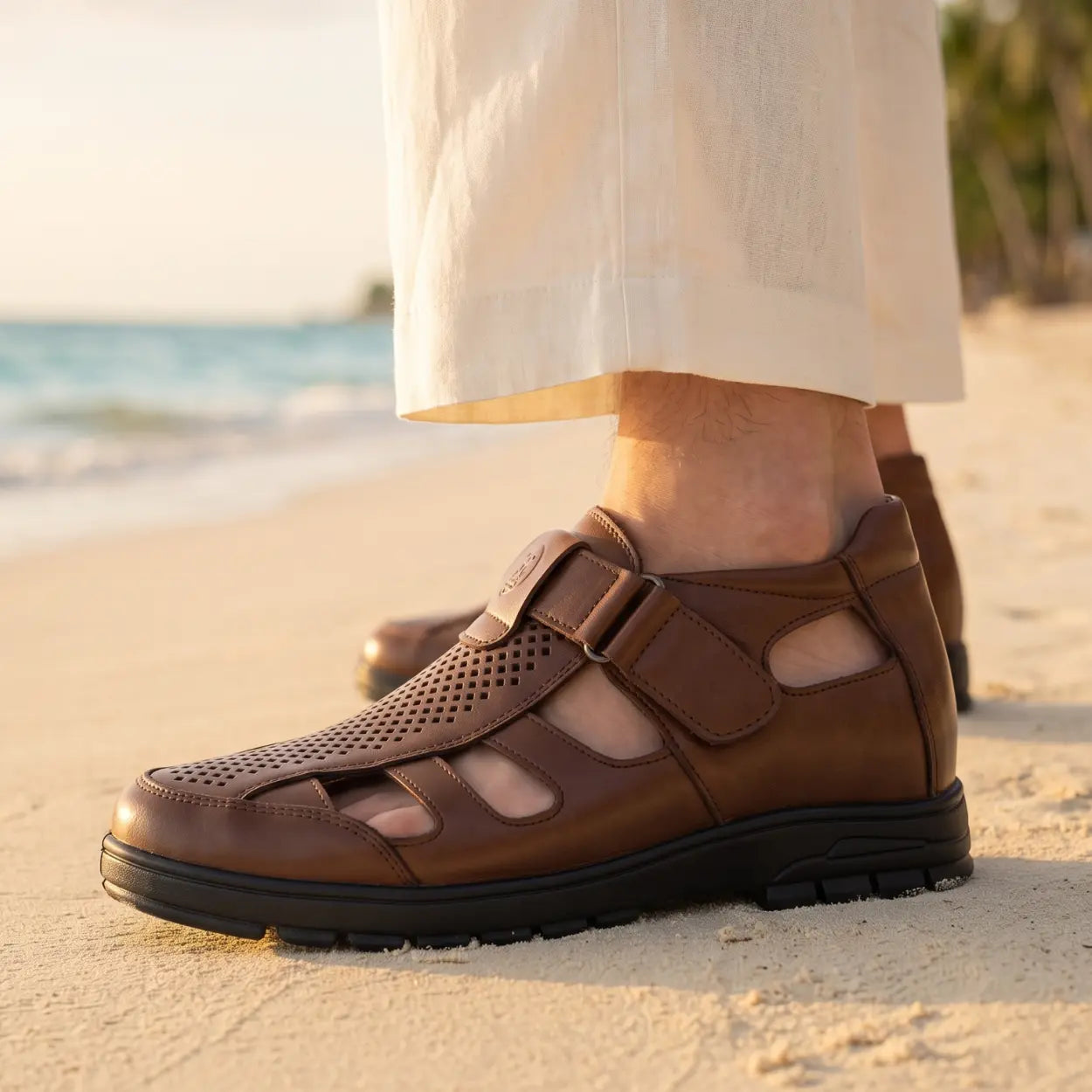 Cassian 7cm height increasing elevator leather sandals for men - Lucimora