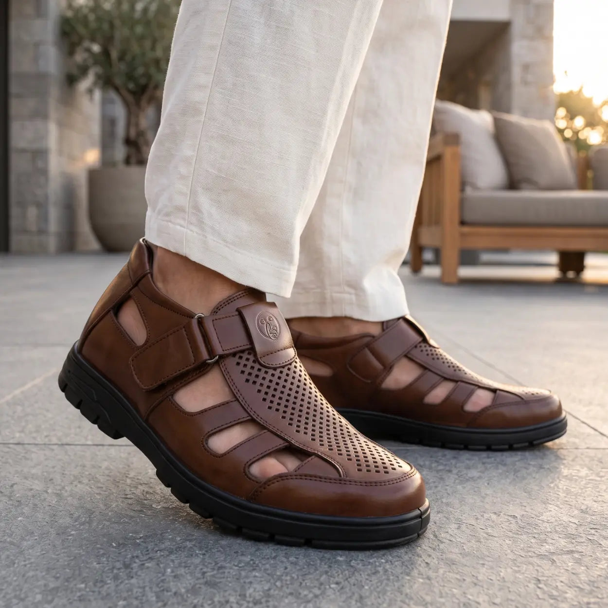 Cassian 7cm height increasing elevator leather sandals for men - Lucimora