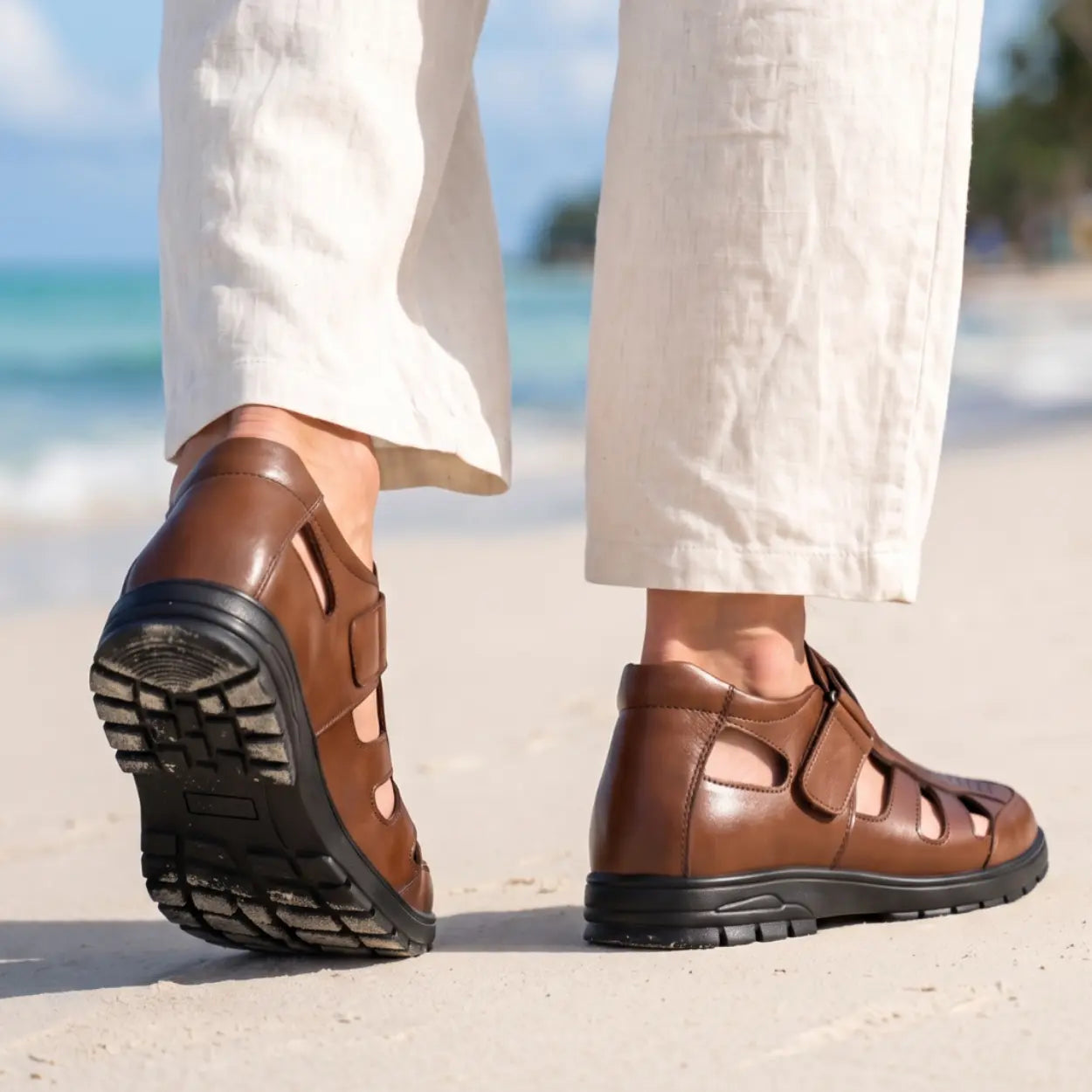 Cassian 7cm height increasing elevator leather sandals for men - Lucimora