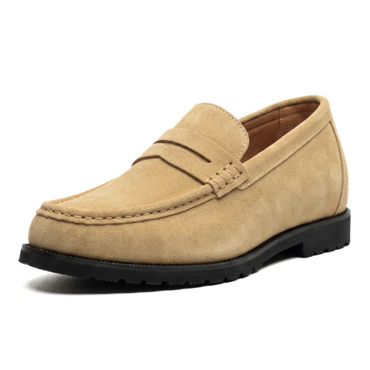 Men's 7cm Height Increasing Loafers | Castello Cowhide Leather Loafers | Lucimora - beige