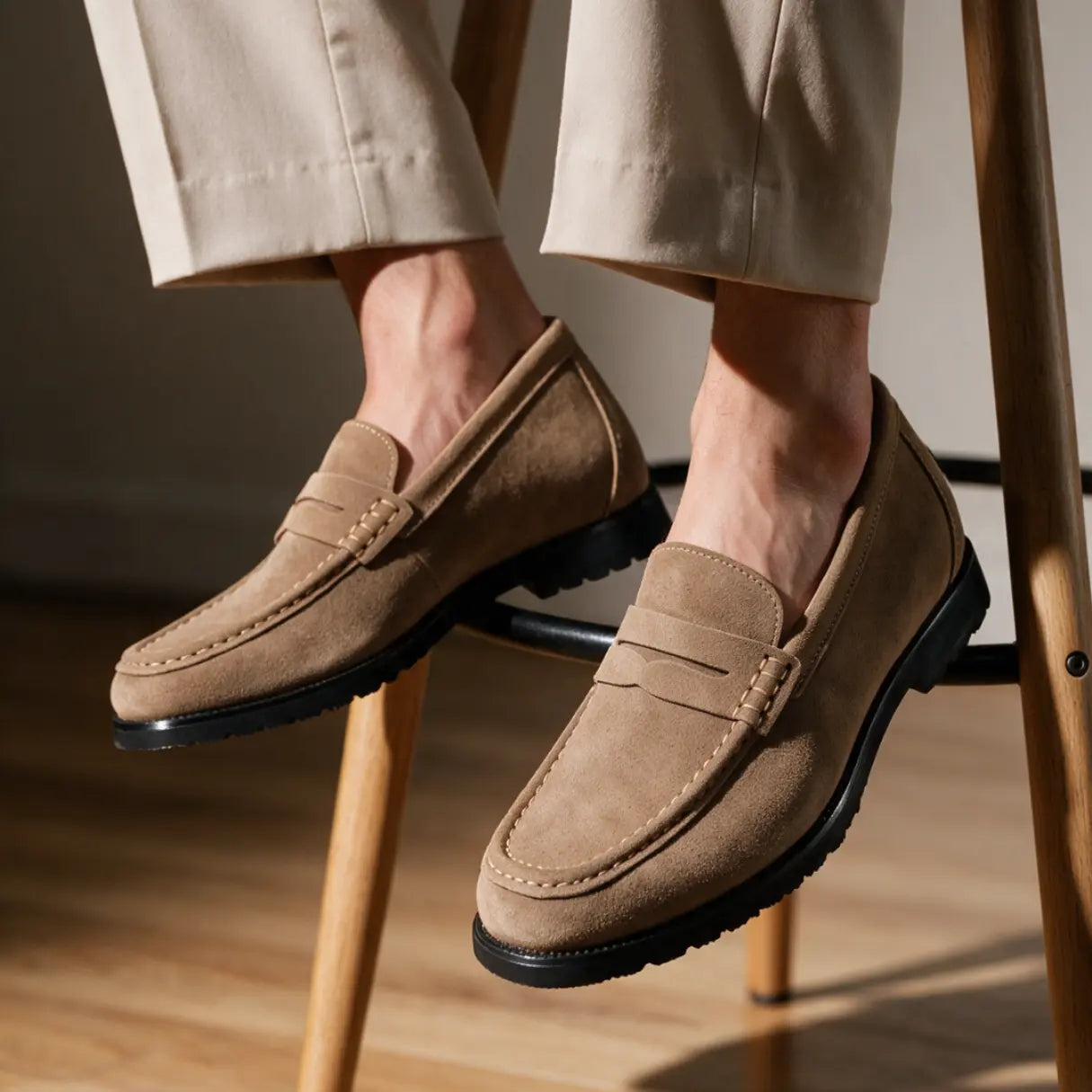 Men's 7cm Height Increasing Loafers | Castello Cowhide Leather Loafers | Lucimora - coffee