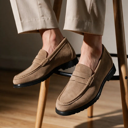 Men's 7cm Height Increasing Loafers | Castello Cowhide Leather Loafers | Lucimora - coffee
