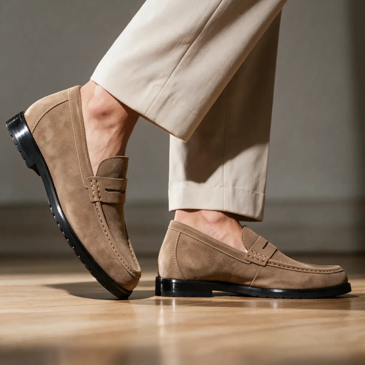 Men's 7cm Height Increasing Loafers | Castello Cowhide Leather Loafers | Lucimora - coffee