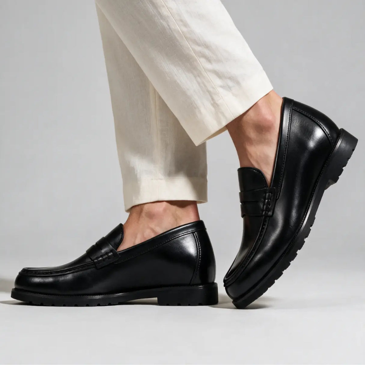 Men's 7cm Height Increasing Loafers | Castello Cowhide Leather Loafers | Lucimora - black