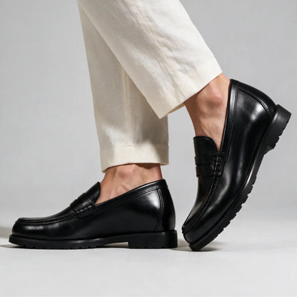 Men's 7cm Height Increasing Loafers | Castello Cowhide Leather Loafers | Lucimora - black