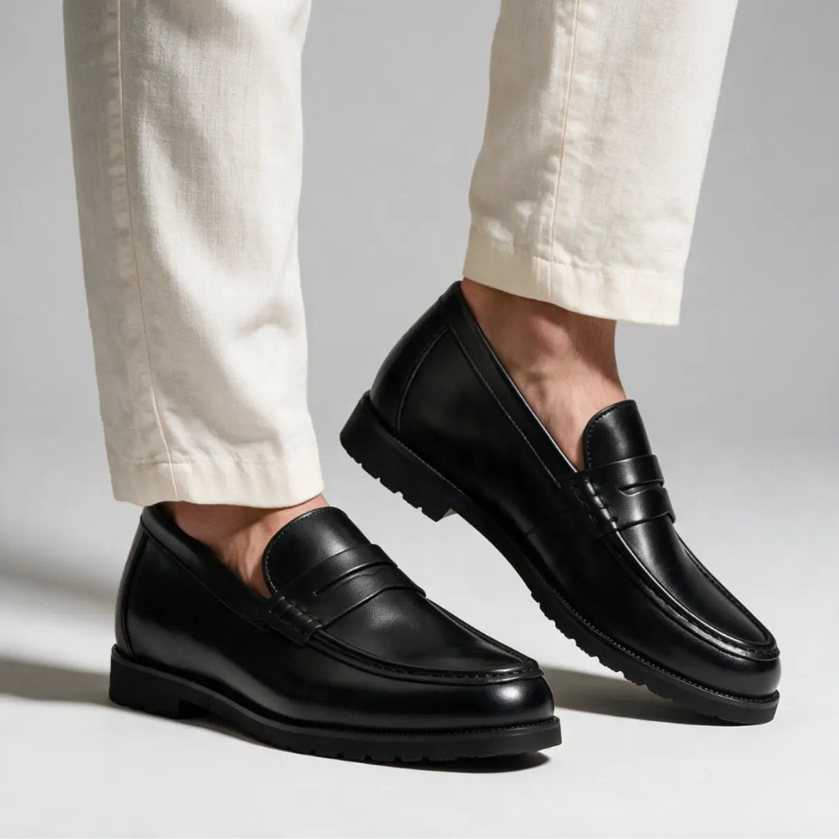 Men's 7cm Height Increasing Loafers | Castello Cowhide Leather Loafers | Lucimora - black