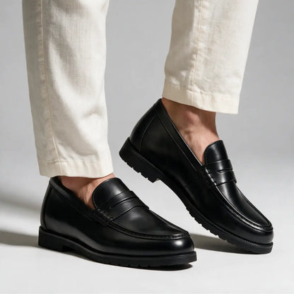 Men's 7cm Height Increasing Loafers | Castello Cowhide Leather Loafers | Lucimora - black