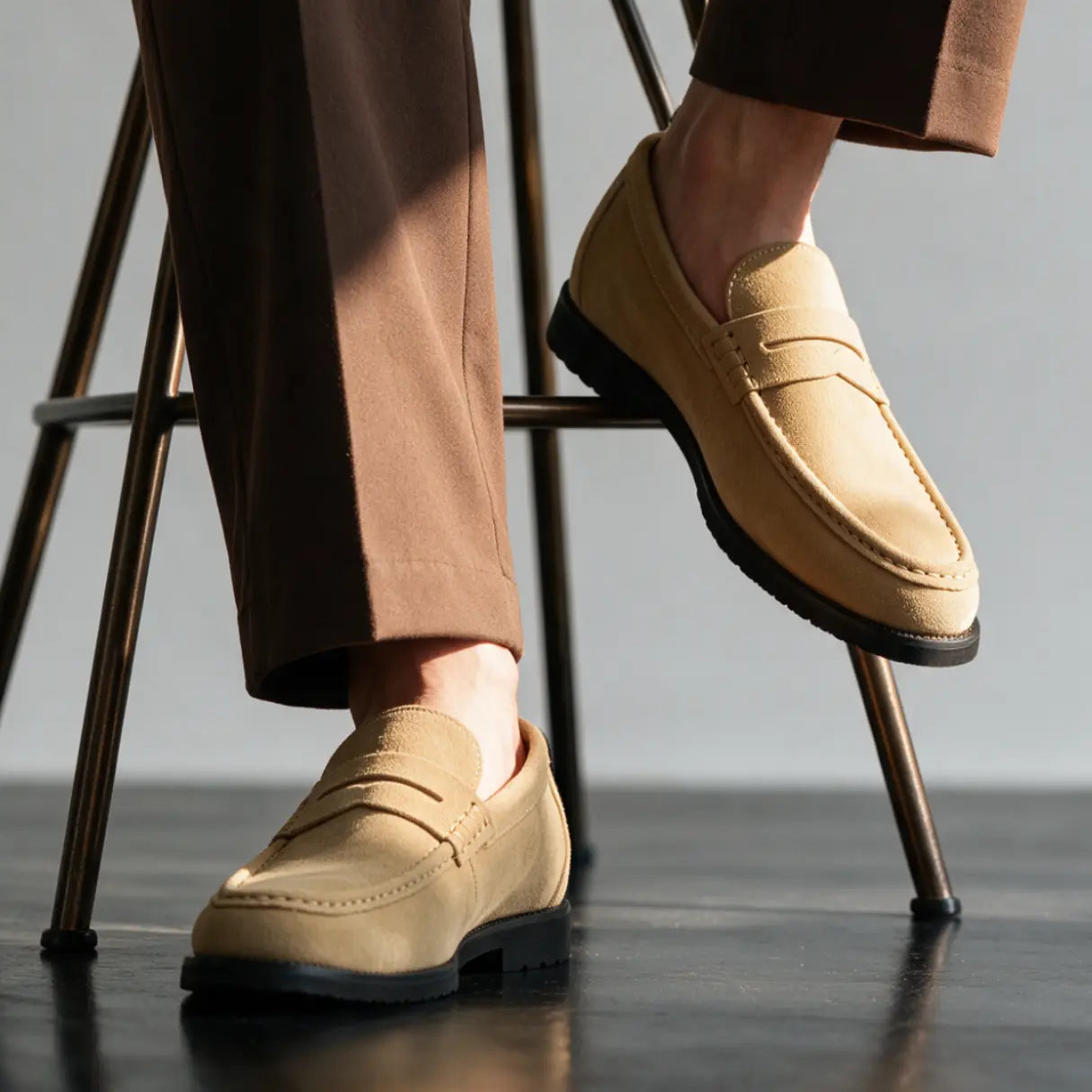 Men's 7cm Height Increasing Loafers | Castello Cowhide Leather Loafers | Lucimora - beige