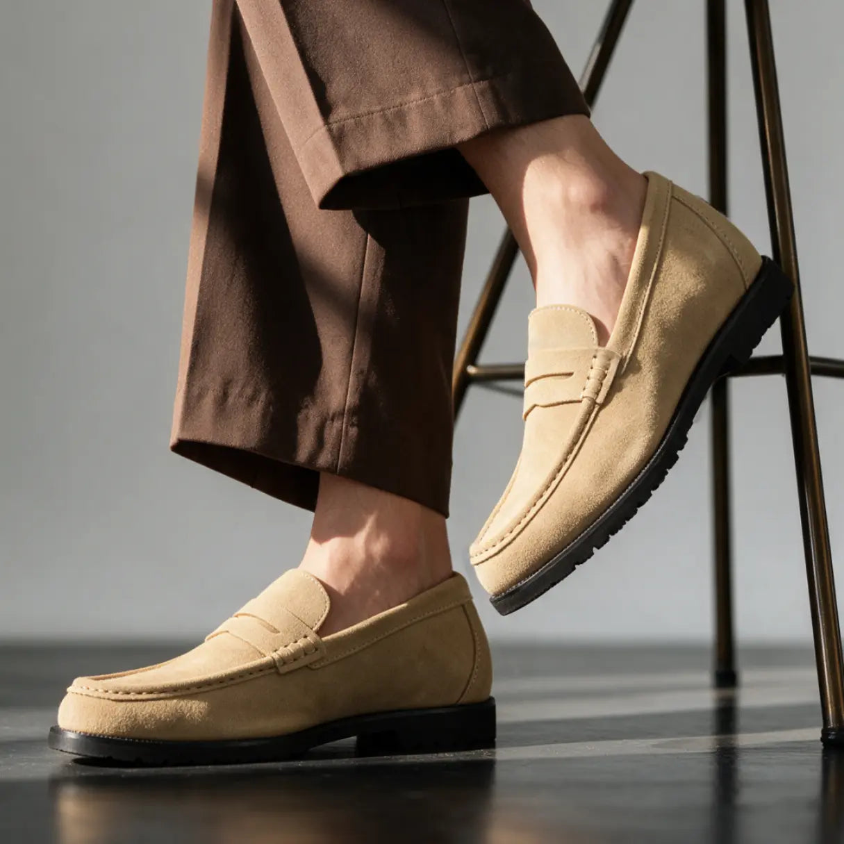 Men's 7cm Height Increasing Loafers | Castello Cowhide Leather Loafers | Lucimora - beige