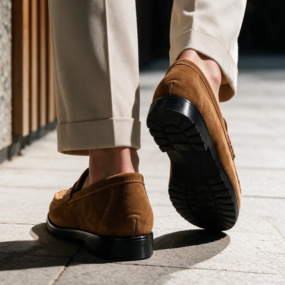 Men's 7cm Height Increasing Loafers | Castello Cowhide Leather Loafers | Lucimora - brown