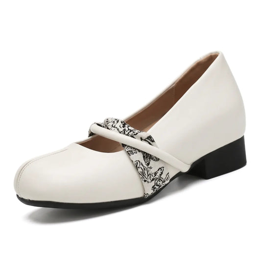 Colette Women’s 6cm Elevator Mary Janes | Cowhide Leather Block Heel Height Increasing Shoes | Lucimora - beige