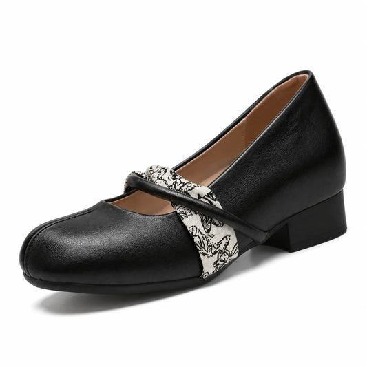 Colette Women’s 6cm Elevator Mary Janes | Cowhide Leather Block Heel Height Increasing Shoes | Lucimora - black