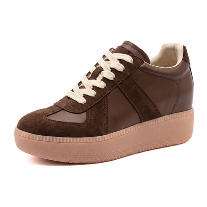 Corvane Women’s 9cm Elevator Platform Sneakers | Cowhide Leather Height Increasing Shoes | Lucimora - brown