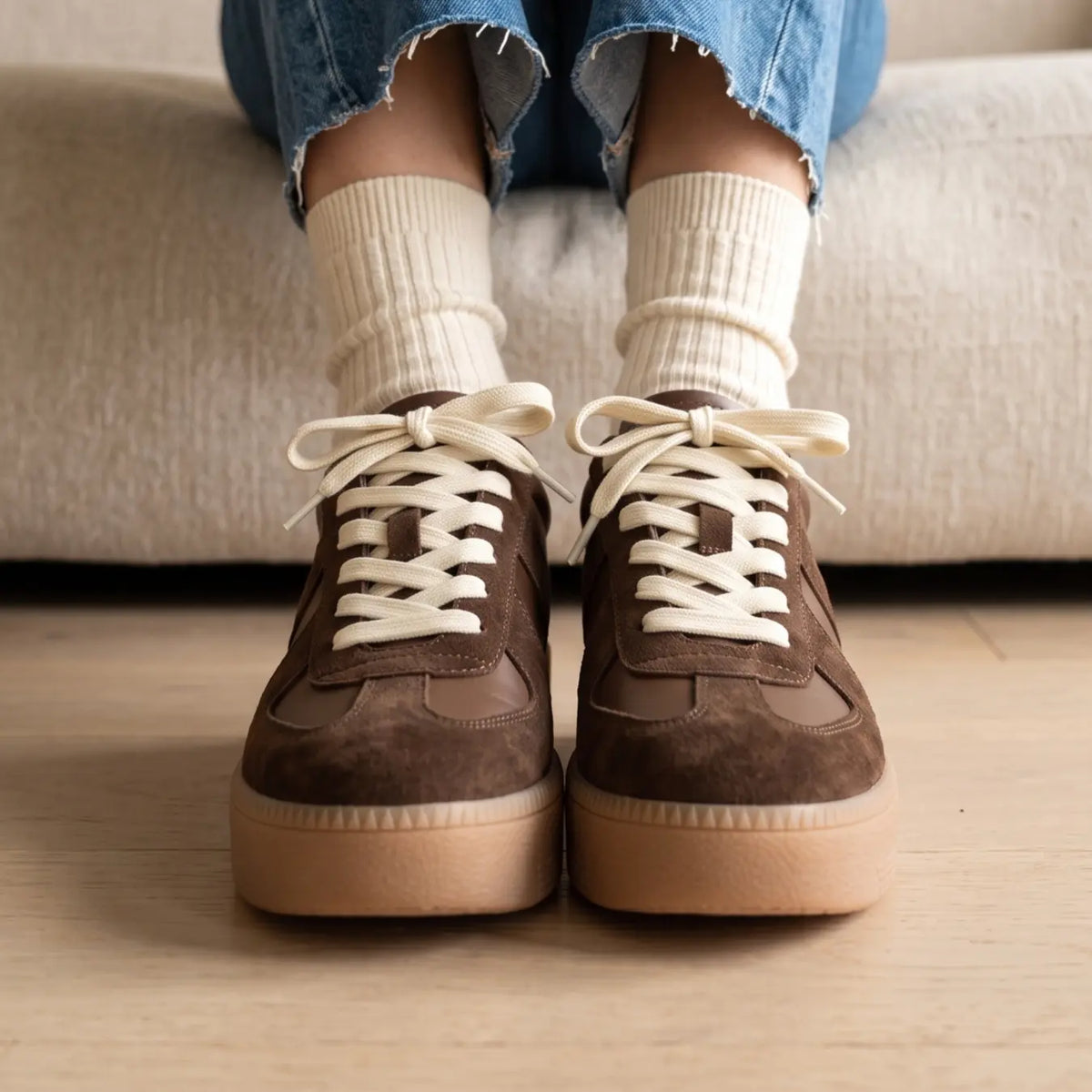 Corvane Women’s 9cm Elevator Platform Sneakers | Cowhide Leather Height Increasing Shoes | Lucimora - brown