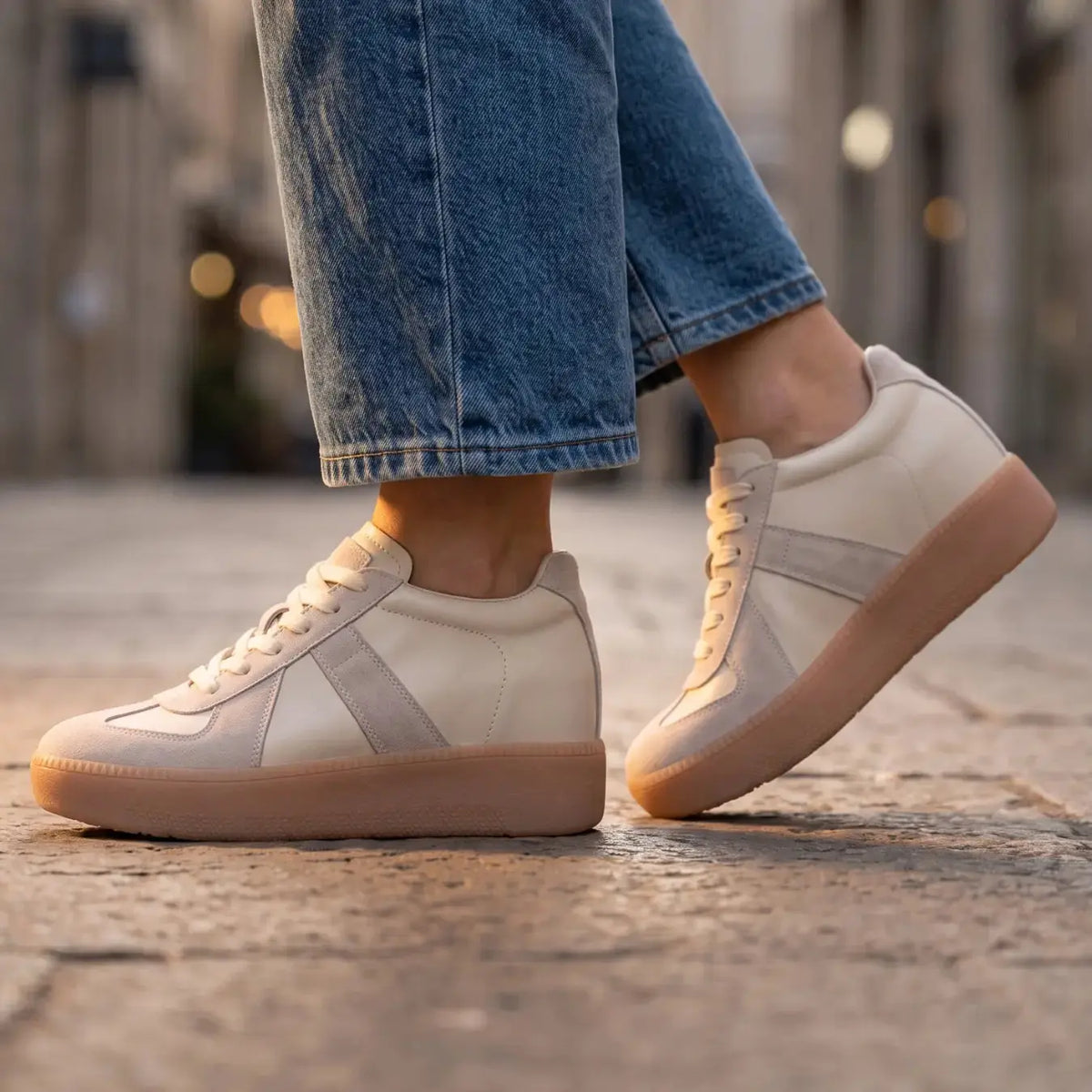 Corvane Women’s 9cm Elevator Platform Sneakers | Cowhide Leather Height Increasing Shoes | Lucimora - off-white