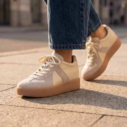 Corvane Women’s 9cm Elevator Platform Sneakers | Cowhide Leather Height Increasing Shoes | Lucimora - off-white