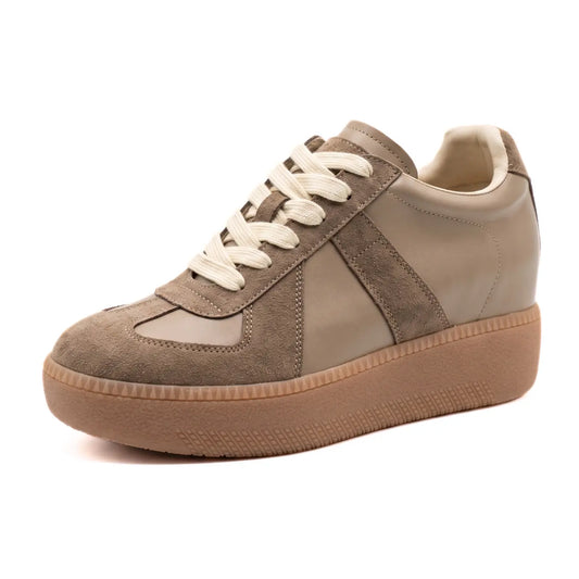 Corvane Women’s 9cm Elevator Platform Sneakers | Cowhide Leather Height Increasing Shoes | Lucimora - coffee