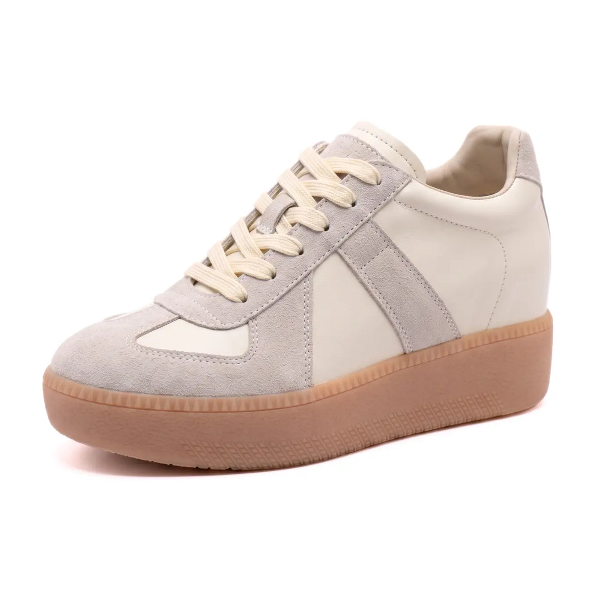 Corvane Women’s 9cm Elevator Platform Sneakers | Cowhide Leather Height Increasing Shoes | Lucimora - off-white