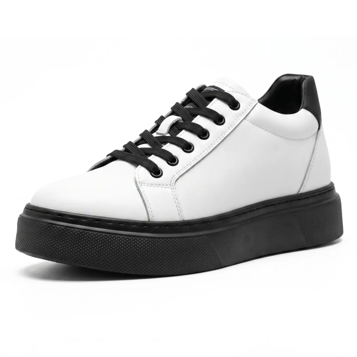 Corvin 8cm height increasing leather sneakers for men, white upper, black sole