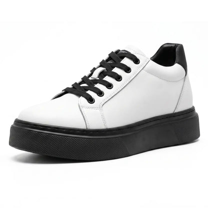 Corvin 8cm height increasing leather sneakers for men, white upper, black sole