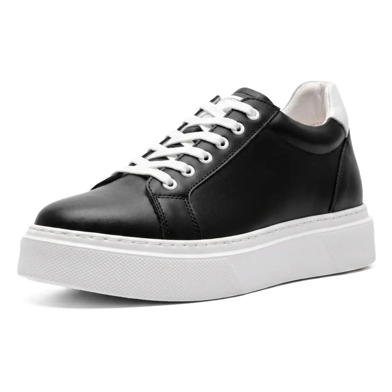 Corvin 8cm height increasing leather sneakers for men, black upper, white sole