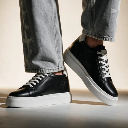 Corvin 8cm height increasing leather sneakers for men, black upper, white sole