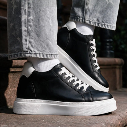 Corvin 8cm height increasing leather sneakers for men, black upper, white sole
