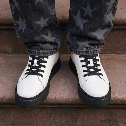 Corvin 8cm height increasing leather sneakers for men, white upper, black sole