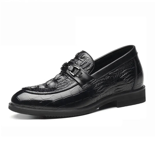 CROVANO 7cm (2.7" inches) height increasing leather loafers with crocodile texture - lucimora