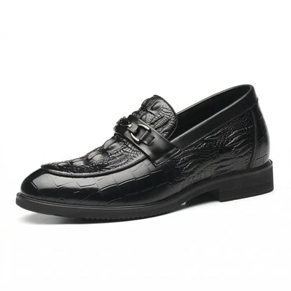 Crovano 7cm height increasing cowhide leather dress loafers for men with crocodile like texture - Lucimora