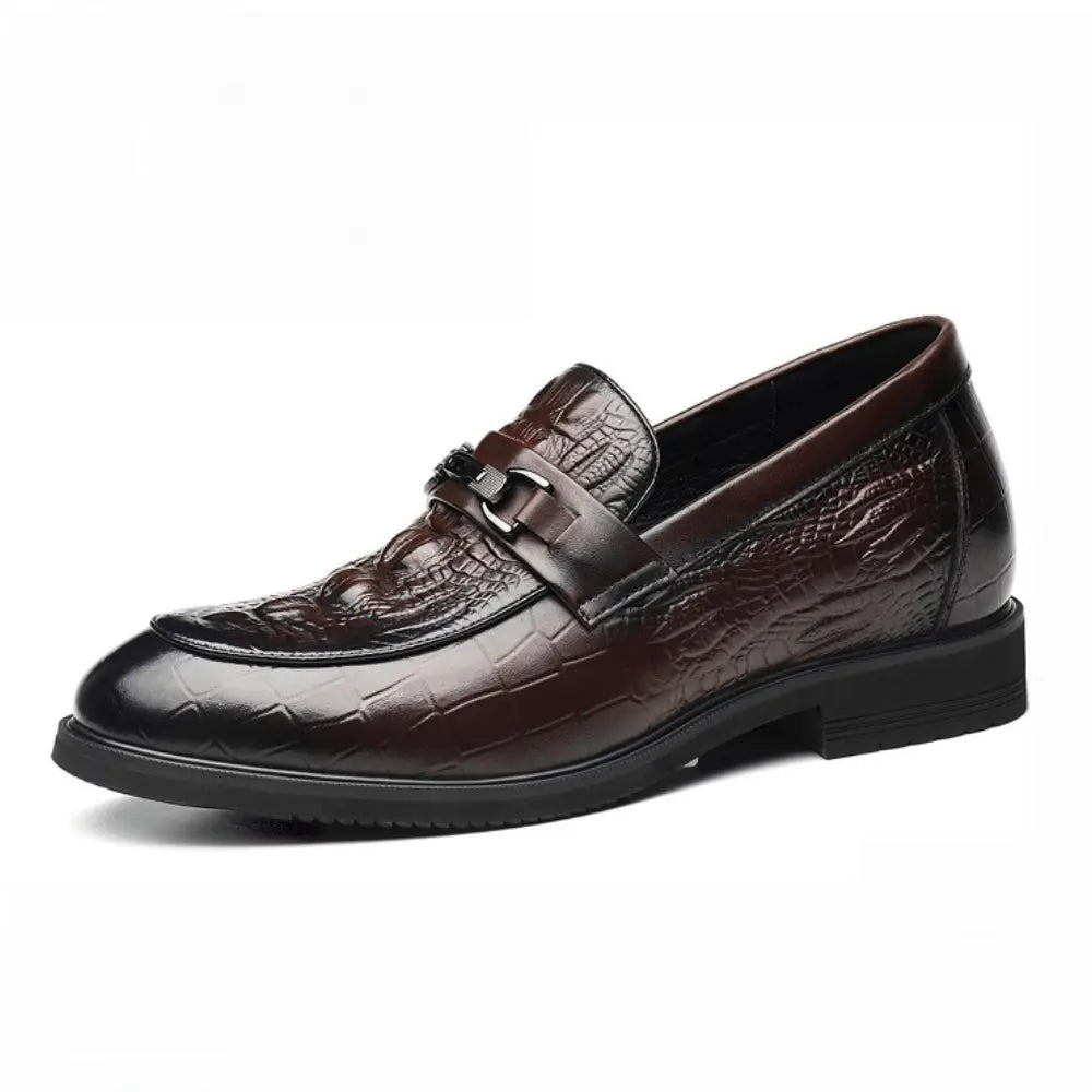 CROVANO 7cm (2.7" inches) height increasing leather loafers with crocodile texture - lucimora