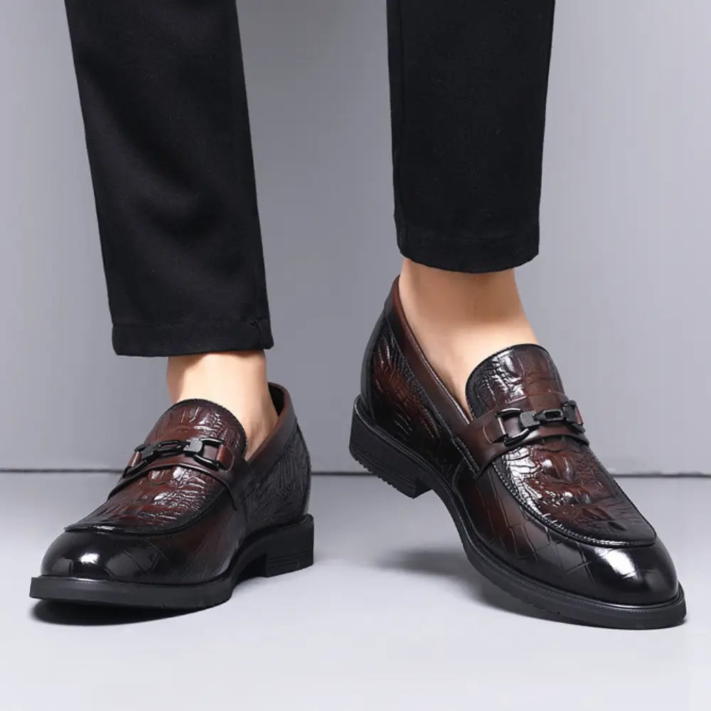CROVANO 7cm (2.7" inches) height increasing leather loafers with crocodile texture - lucimora