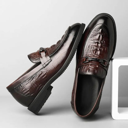 CROVANO 7cm (2.7" inches) height increasing leather loafers with crocodile texture - lucimora