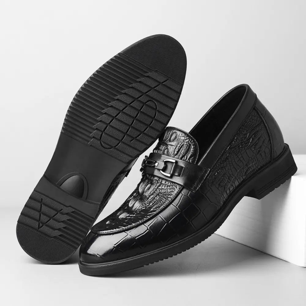 CROVANO 7cm (2.7" inches) height increasing leather loafers with crocodile texture - lucimora