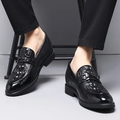 CROVANO 7cm (2.7" inches) height increasing leather loafers with crocodile texture - lucimora