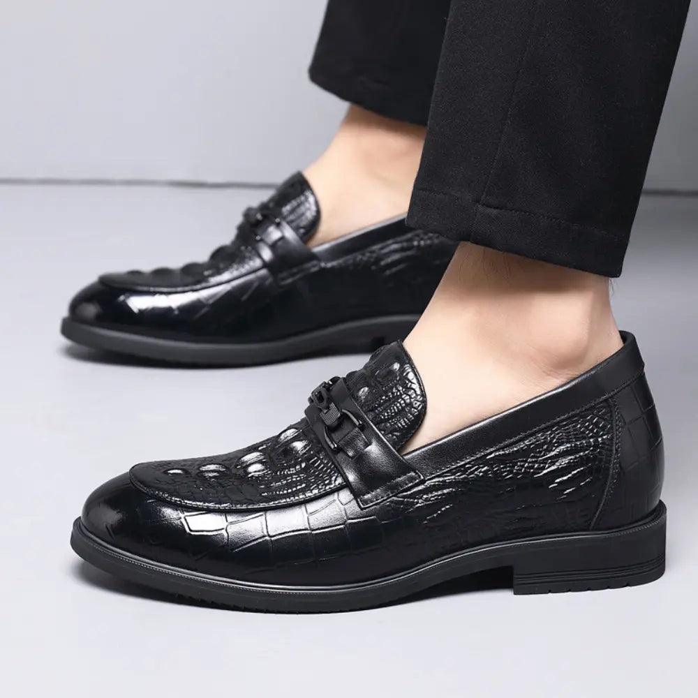 CROVANO 7cm (2.7" inches) height increasing leather loafers with crocodile texture - lucimora