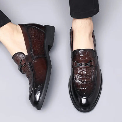 CROVANO 7cm (2.7" inches) height increasing leather loafers with crocodile texture - lucimora