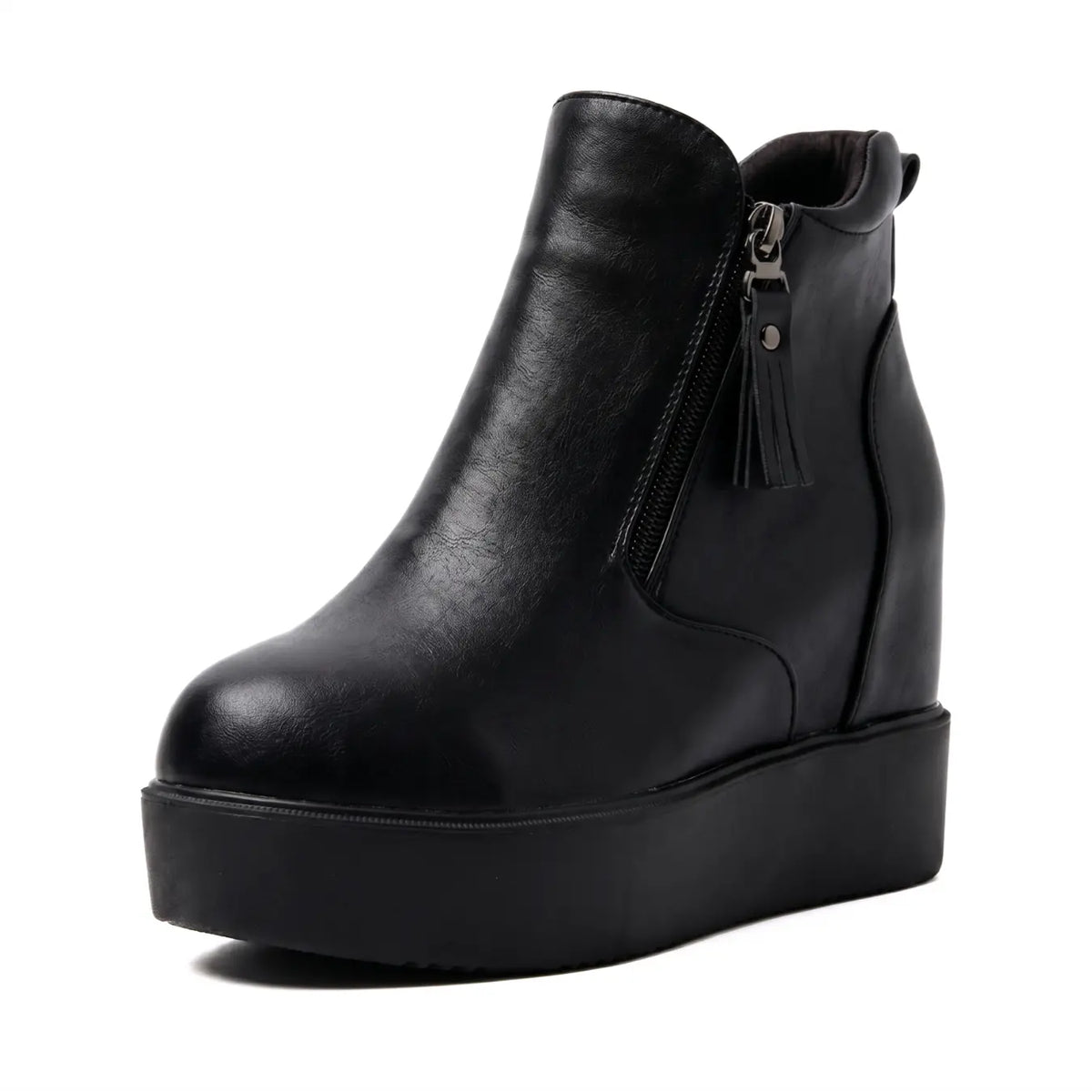 Cyrenna Women's 10cm Elevator Platform Boots | Leather Platform Height Increasing Shoes | Lucimora - black