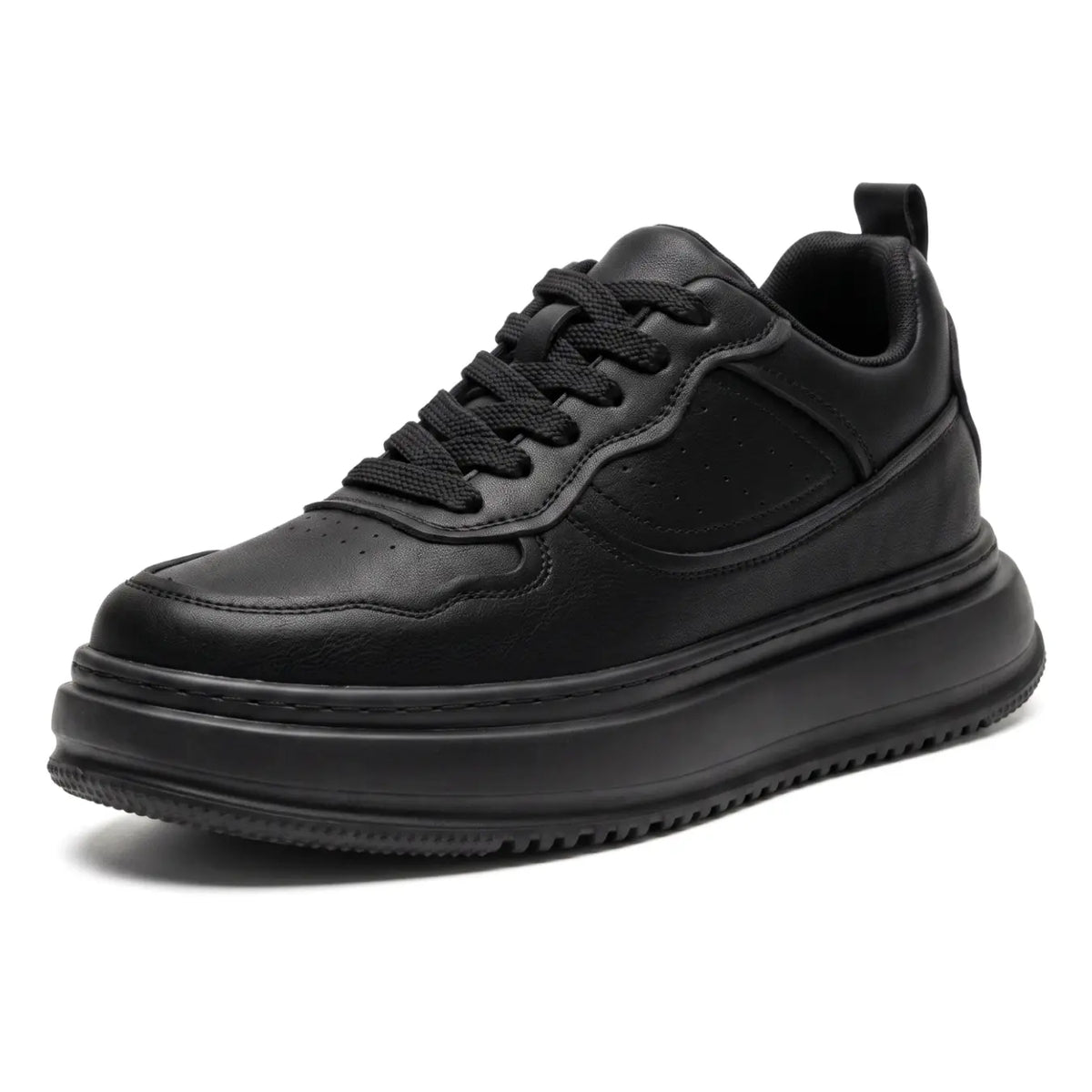 Valtier Men’s 8cm Elevator Sneakers | Chunky Platform Low-Top Cowhide Leather Height Increasing Shoes | Lucimora - black