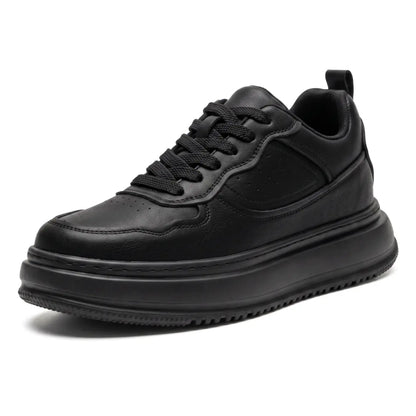 Valtier Men’s 8cm Elevator Sneakers | Chunky Platform Low-Top Cowhide Leather Height Increasing Shoes | Lucimora - black