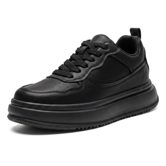 Valtier Men’s 8cm Elevator Sneakers | Chunky Platform Low-Top Cowhide Leather Height Increasing Shoes | Lucimora - black