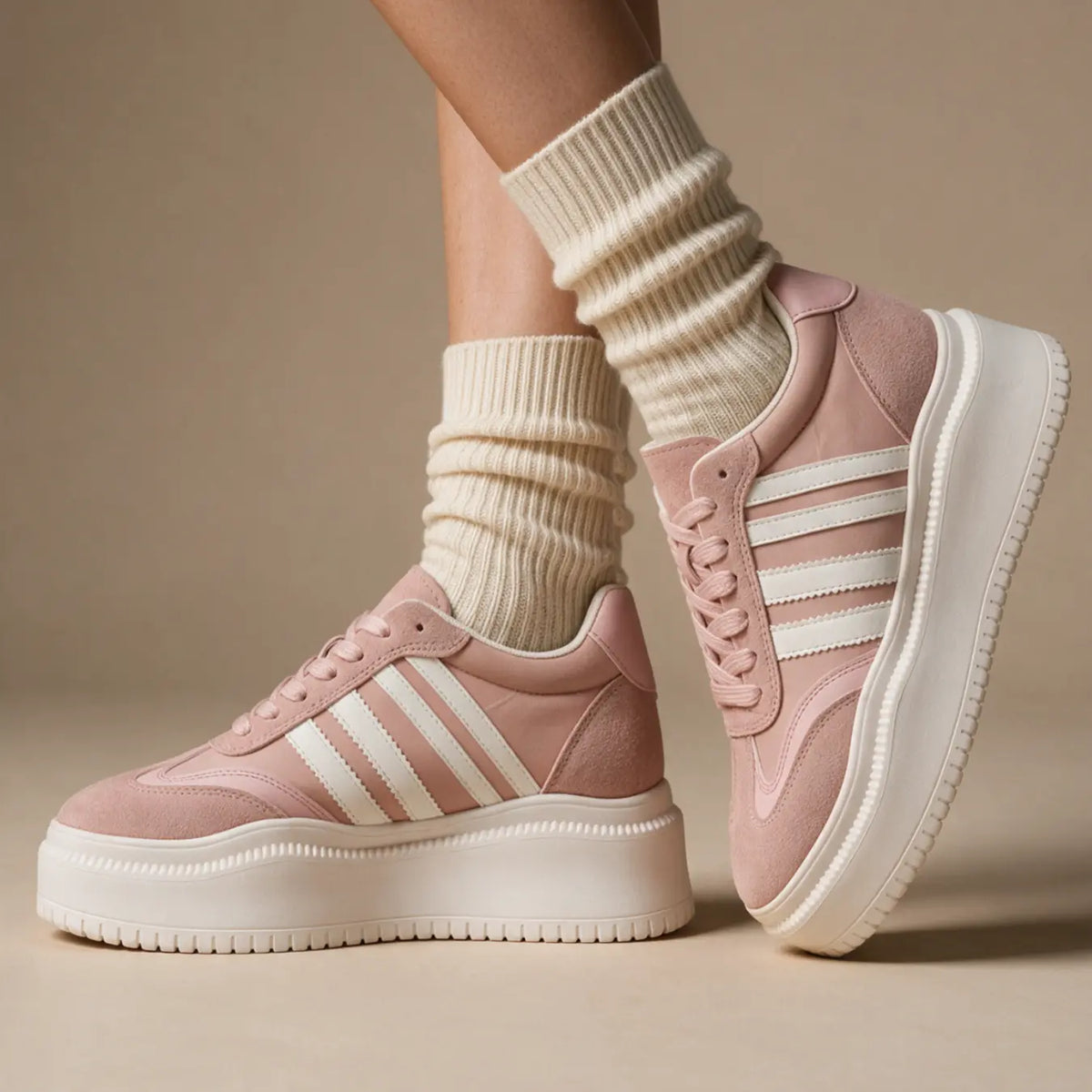 Delphine Women’s 9cm Elevator Platform Sneakers | Cowhide Leather Height Increasing Shoes | Lucimora - pink