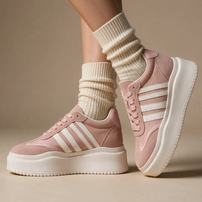 Delphine Women’s 9cm Elevator Platform Sneakers | Cowhide Leather Height Increasing Shoes | Lucimora - pink