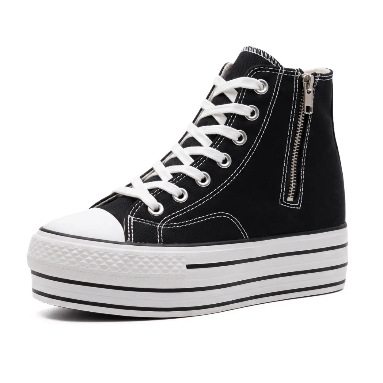Women's High-Top black Canvas Elevator Sneakers | Duxi 10cm Hidden Heel Platform Shoes | Lucimora