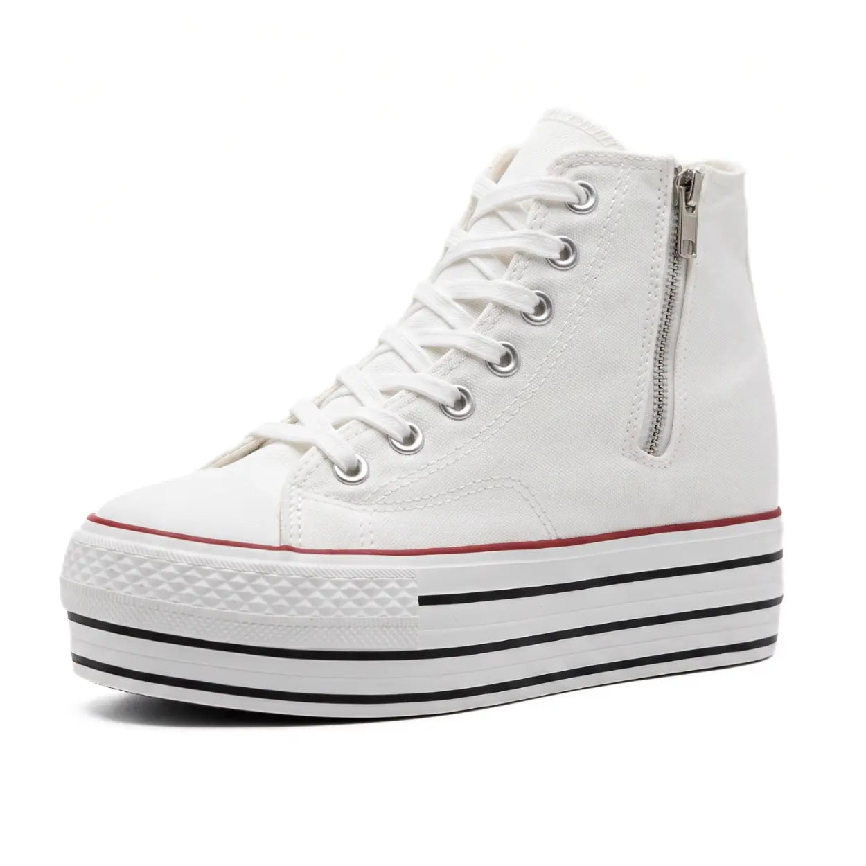 Women's High-Top white Canvas Elevator Sneakers | Duxi 10cm Hidden Heel Platform Shoes | Lucimora